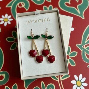 PERSIMMON Cherry Drop Jeweled Earrings NEW NIB